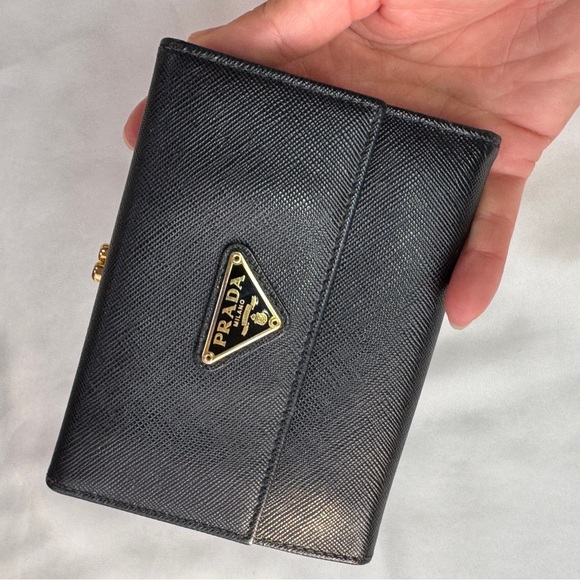 Prada Compact Saffiano Leather Wallet With Kisslock Pouch - Picture 3 of 11